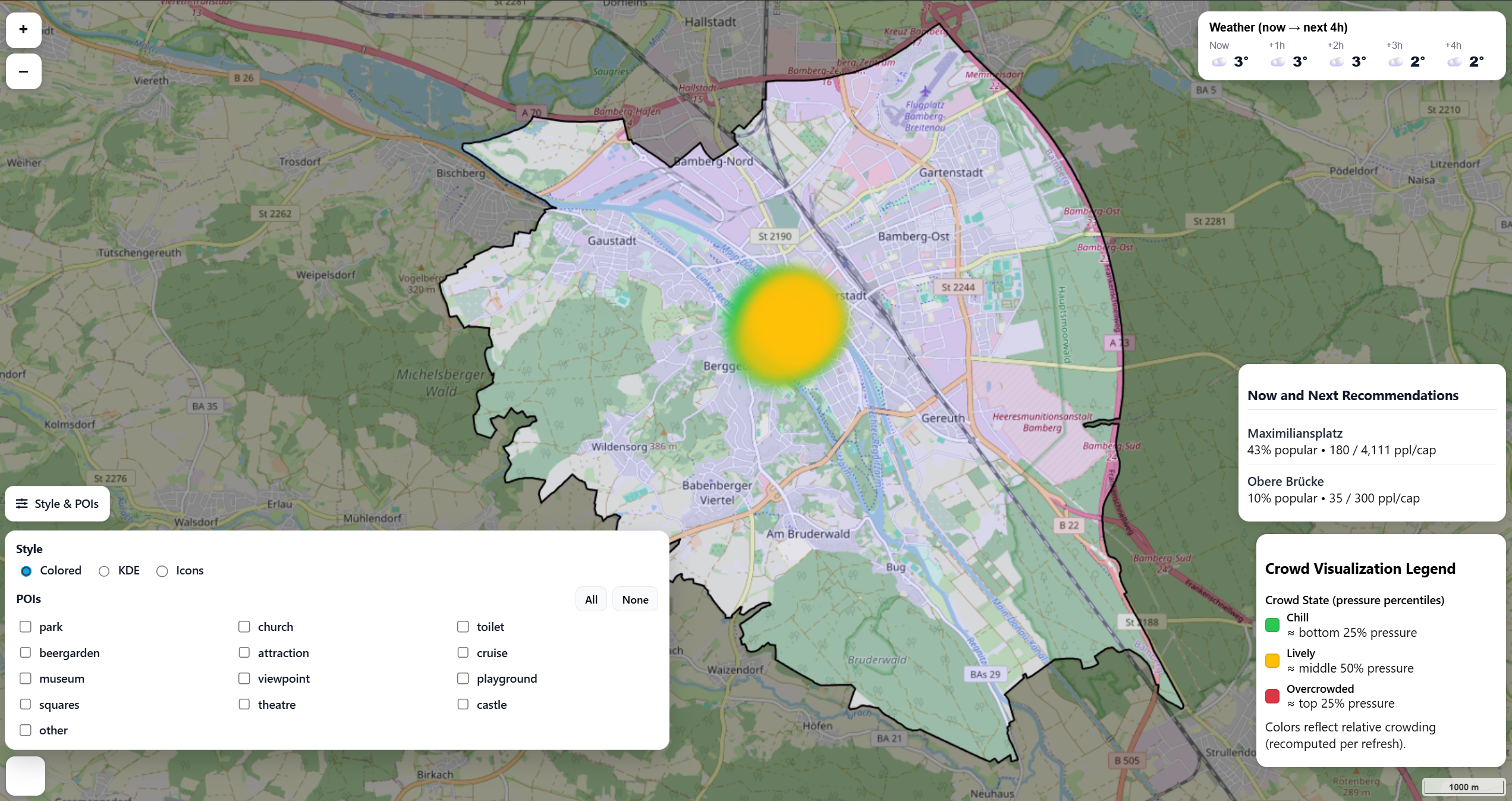 Real-time urban crowd visualization interface